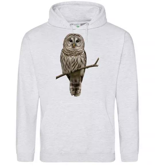 Мужская толстовка (худи) Сова на гілці Серый меланж фото