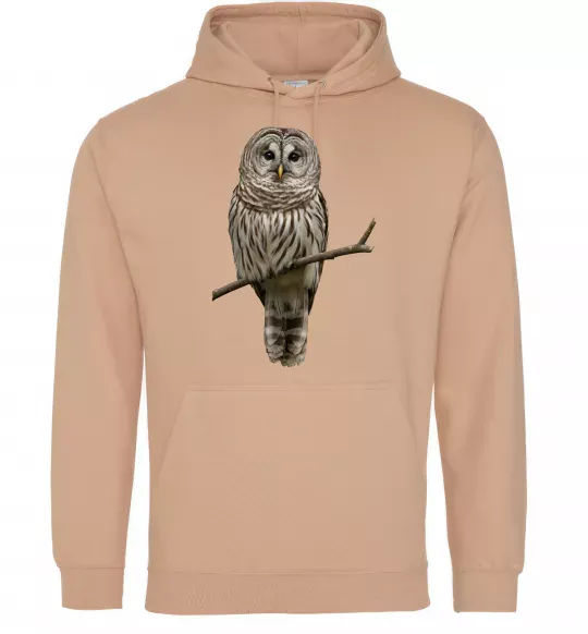 Мужская толстовка (худи) Сова на гілці Песочный фото