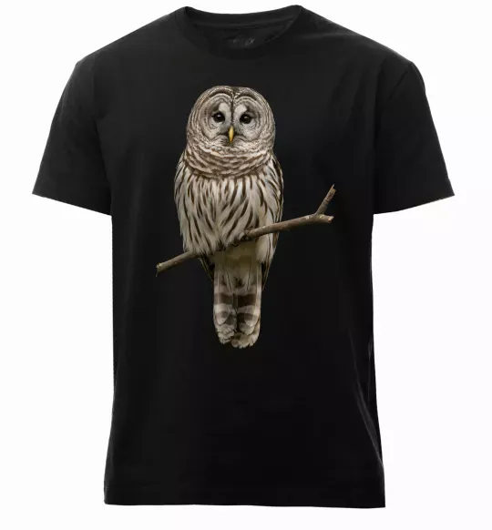 Мужская премиум футболка Сова на гілці Черный фото