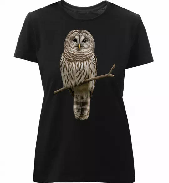 Жіноча преміум футболка Сова на гілці Чорний фото