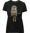 Жіноча преміум футболка Сова на гілці Чорний фото