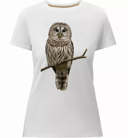 Жіноча преміум футболка Сова на гілці Білий фото