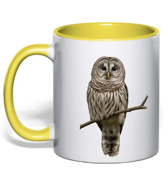 Чашка с цветной ручкой Сова на гілці Лимонный фото