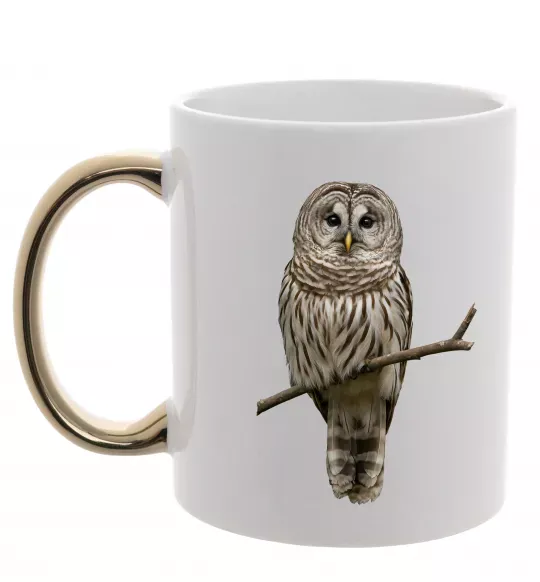 Чашка с цветной ручкой Сова на гілці Золото фото