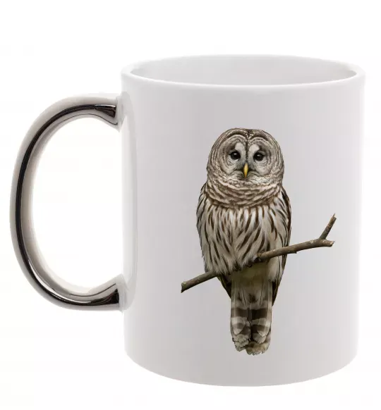 Чашка с цветной ручкой Сова на гілці Серебро фото