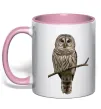 Чашка с цветной ручкой Сова на гілці Нежно розовый фото