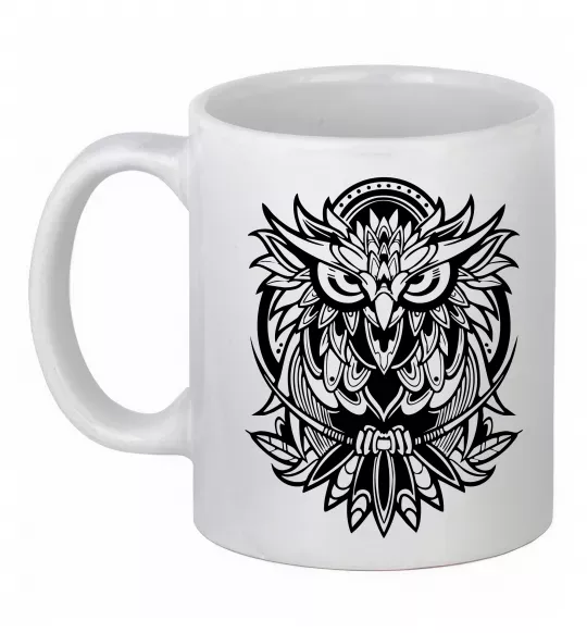Чашка керамическая Сова орнамент Белый фото