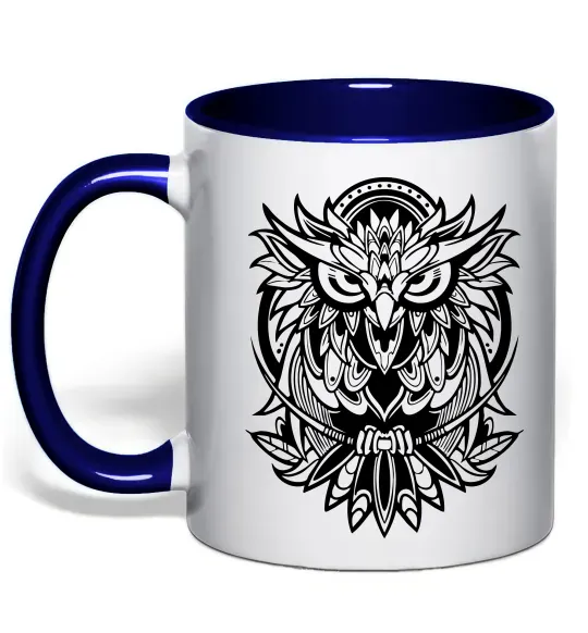 Чашка с цветной ручкой Сова орнамент Глубокий темно-синий фото