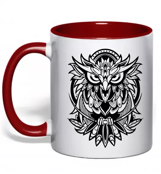 Чашка с цветной ручкой Сова орнамент Красный фото