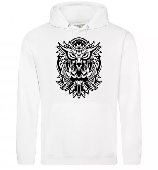 Мужская толстовка (худи) Сова орнамент Белый фото