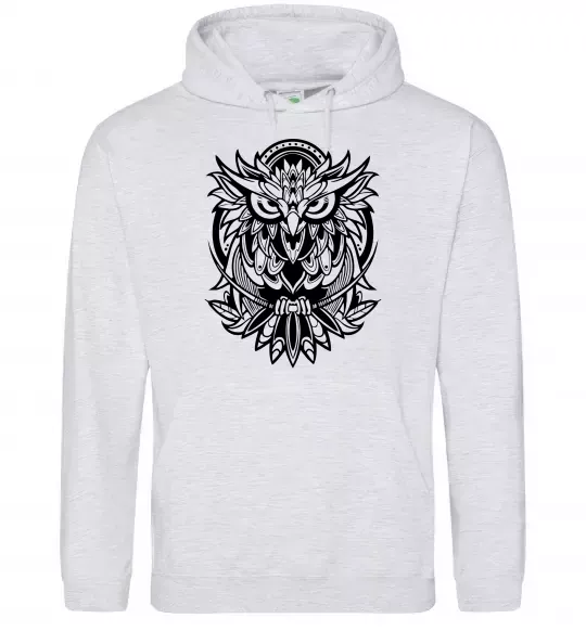 Жіноча толстовка (худі) Сова орнамент Сірий меланж фото