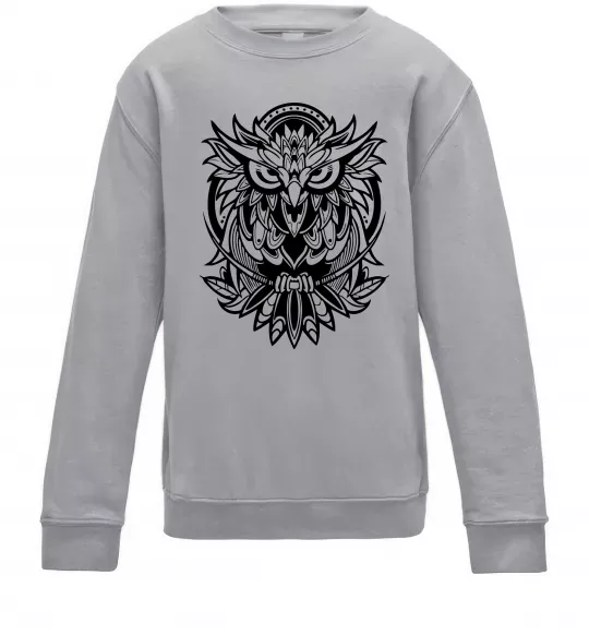 Детский Свитшот Сова орнамент Серый меланж фото