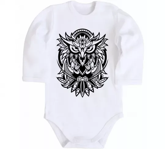 Детский боди Сова орнамент Белый фото