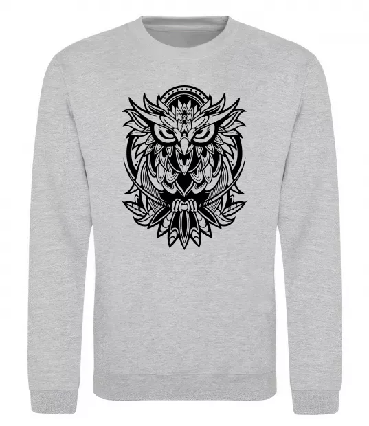 Свитшот Сова орнамент Серый меланж фото