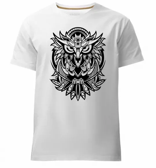 Мужская премиум футболка Сова орнамент Белый фото