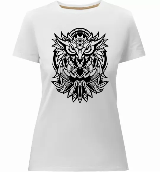 Женская премиум футболка Сова орнамент Белый фото