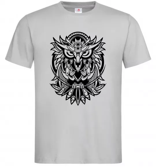 Мужская футболка Сова орнамент Серый фото