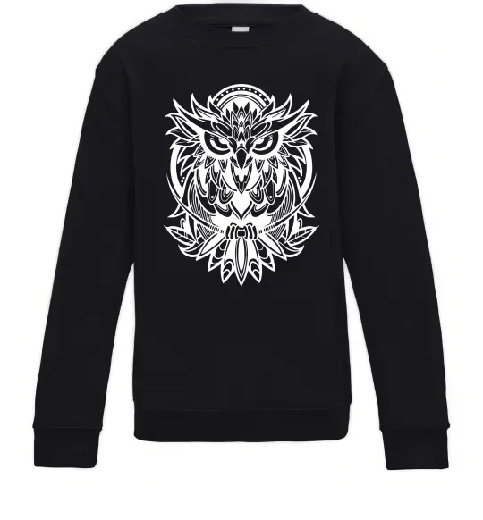 Детский Свитшот Сова орнамент Черный фото