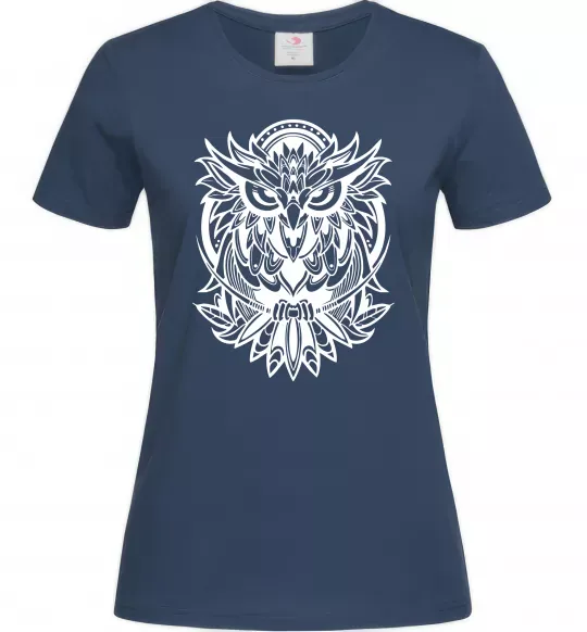 Жіноча футболка Сова орнамент Темно-синій фото