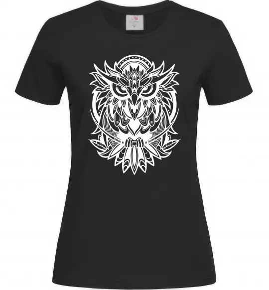 Жіноча футболка Сова орнамент Чорний фото