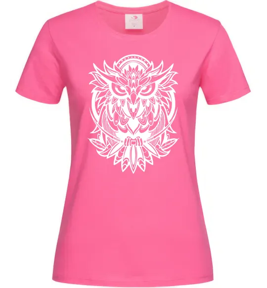 Жіноча футболка Сова орнамент Яскраво-рожевий фото