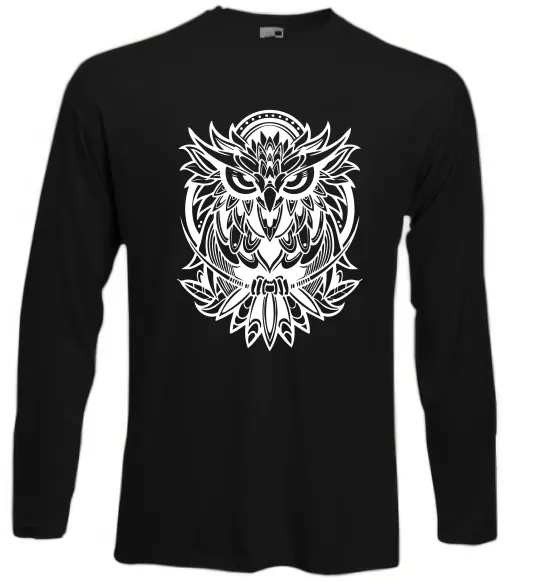 Лонгслив Сова орнамент Черный фото