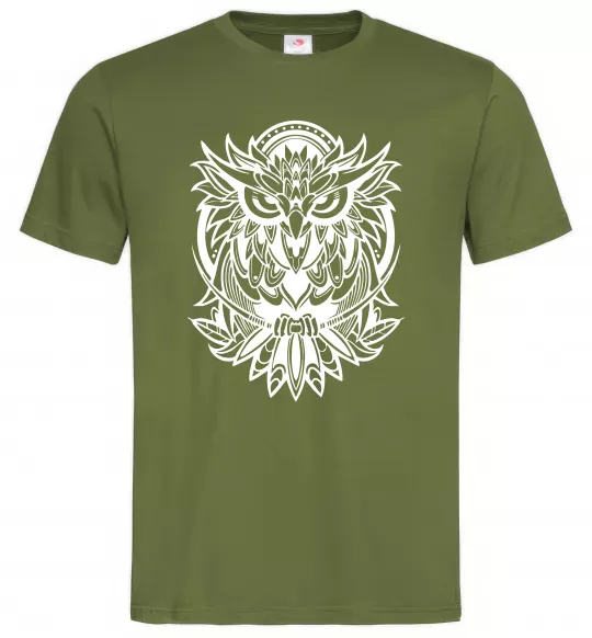 Мужская футболка Сова орнамент Оливковый фото
