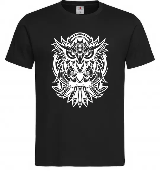 Мужская футболка Сова орнамент Черный фото
