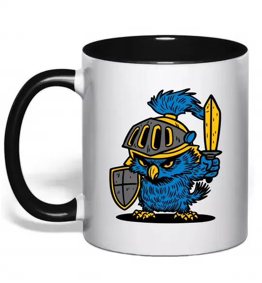 Чашка з кольоровою ручкою Сова в обладунках Чорний фото