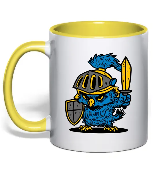 Чашка с цветной ручкой Сова в обладунках Лимонный фото