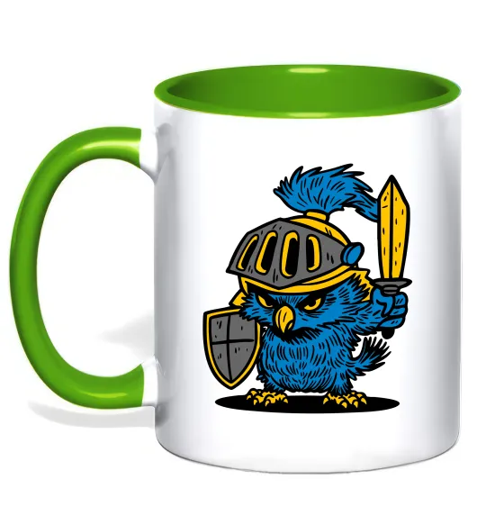 Чашка с цветной ручкой Сова в обладунках Лаймовый фото