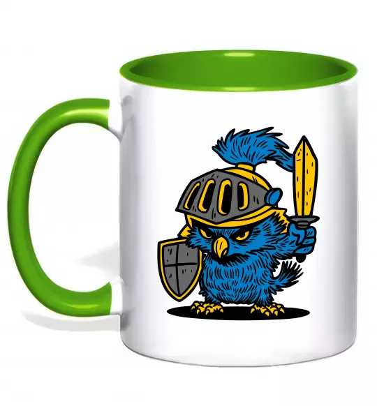 Чашка з кольоровою ручкою Сова в обладунках Зелений фото