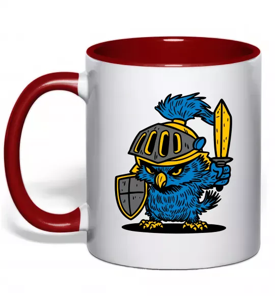 Чашка з кольоровою ручкою Сова в обладунках Червоний фото