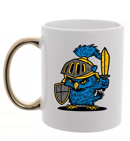 Чашка з кольоровою ручкою Сова в обладунках Золото фото