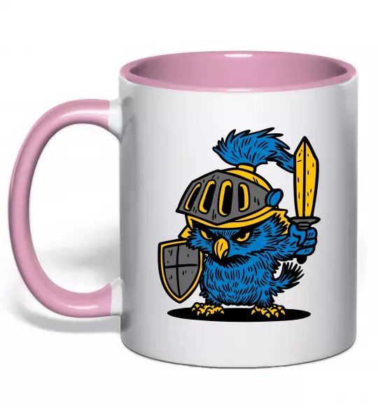 Чашка з кольоровою ручкою Сова в обладунках Ніжно рожевий фото