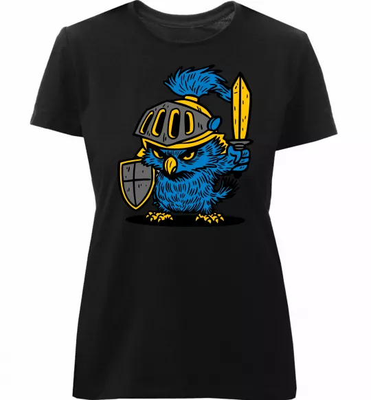 Женская премиум футболка Сова в обладунках Черный фото
