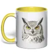 Чашка с цветной ручкой Сова погляд Солнечно желтый Чашка с цветной ручкой Сова погляд Солнечно желтый фото