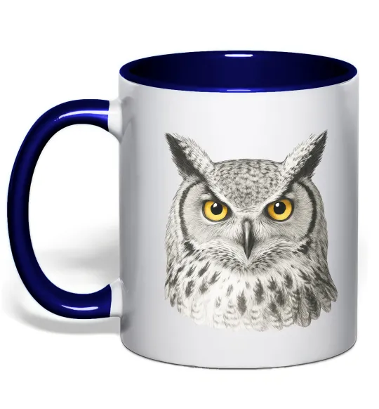 Чашка с цветной ручкой Сова погляд Глубокий темно-синий фото