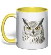 Чашка з кольоровою ручкою Сова погляд Лимонний фото