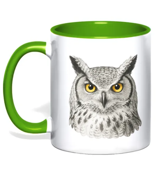 Чашка з кольоровою ручкою Сова погляд Лаймовий фото
