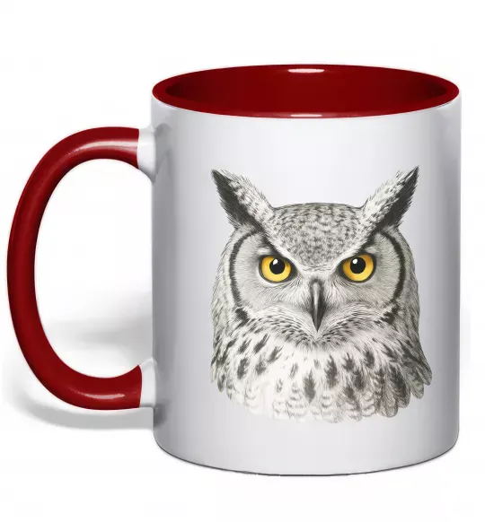 Чашка с цветной ручкой Сова погляд Красный фото