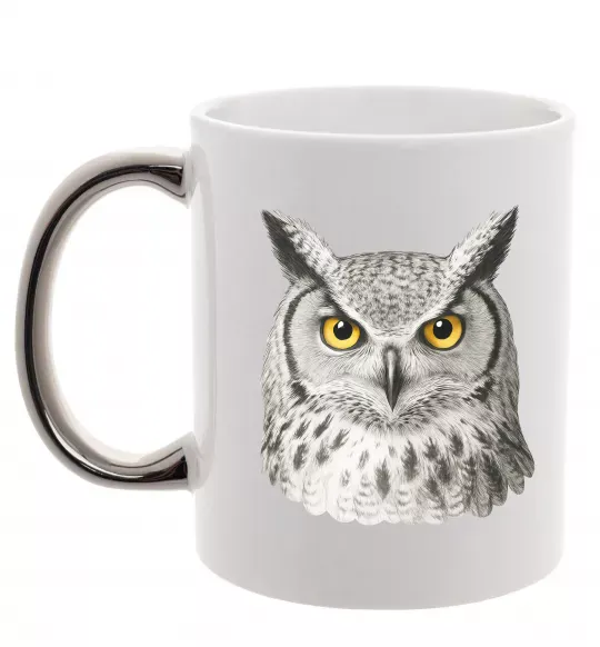 Чашка с цветной ручкой Сова погляд Серебро фото
