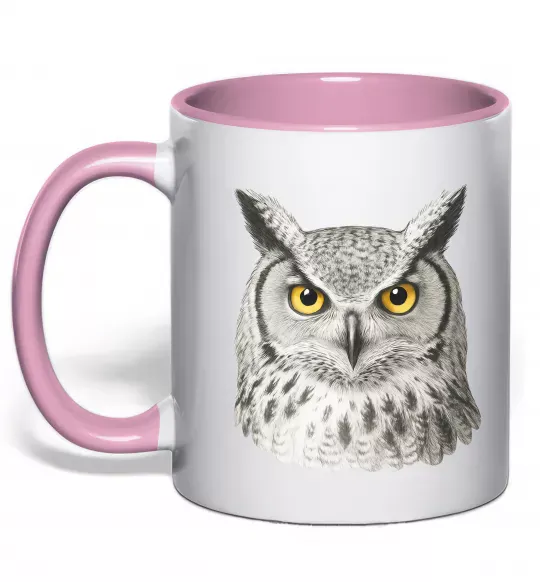 Чашка с цветной ручкой Сова погляд Нежно розовый фото