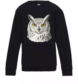 Детский Свитшот Кумедна сова на гілці Черный фото