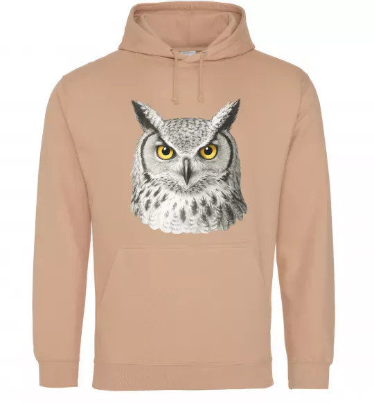 Мужская толстовка (худи) Сова погляд Песочный фото