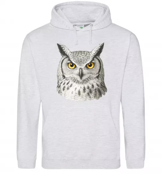 Женская толстовка (худи) Сова погляд Серый меланж фото