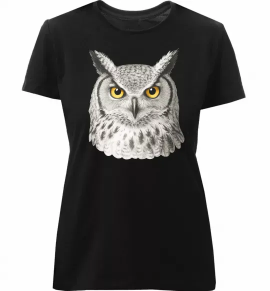 Жіноча преміум футболка Сова погляд Чорний фото