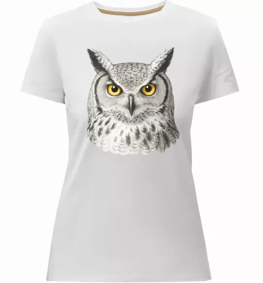 Жіноча преміум футболка Сова погляд Білий фото