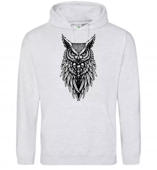 Женская толстовка (худи) Сова черепи Серый меланж фото