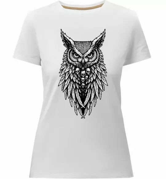 Жіноча преміум футболка Сова черепи Білий фото